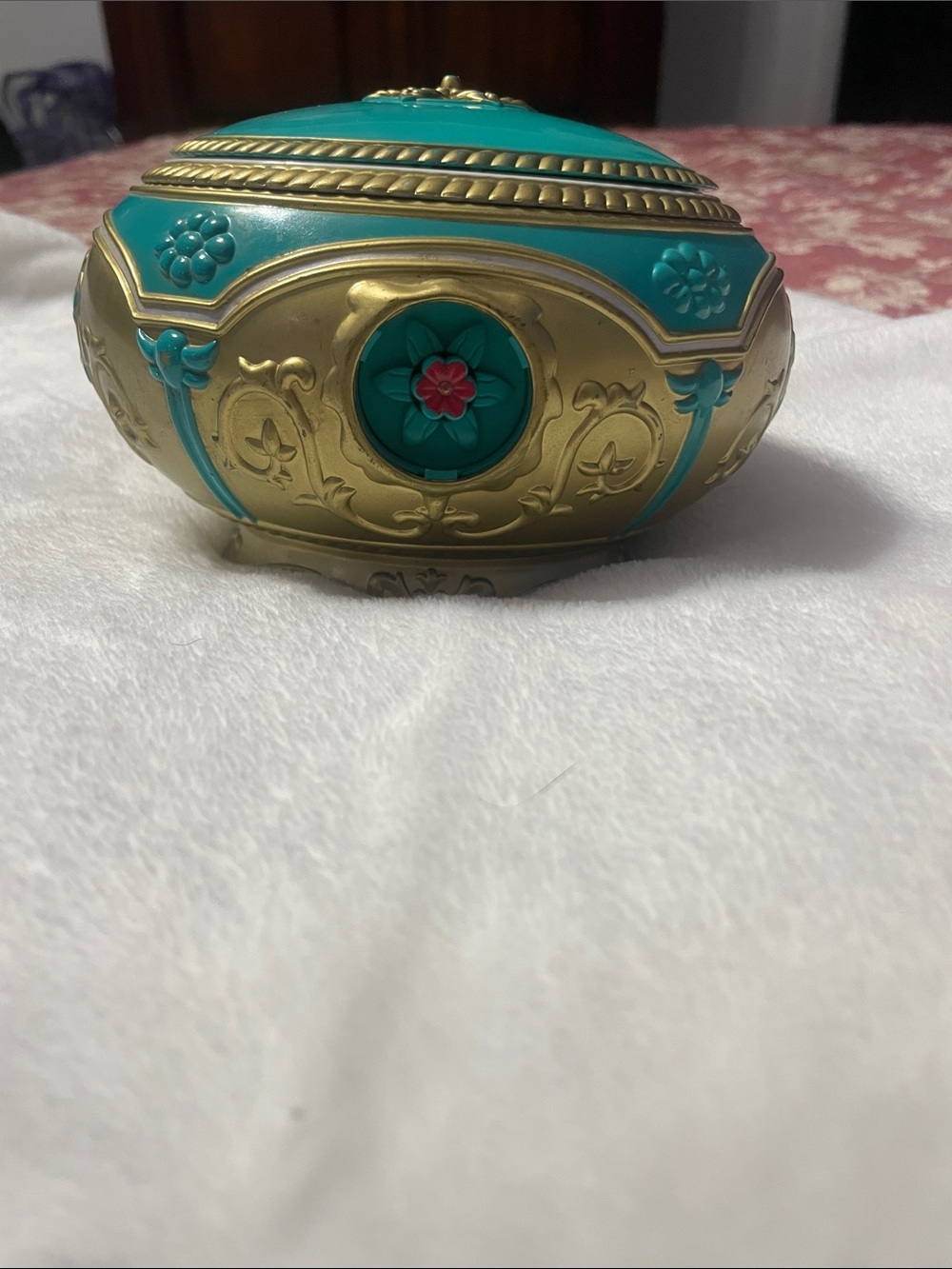 Anastasia Turquoise & Gold Oval Decorative Trinket Box with Floral Medallion